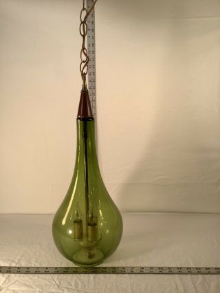 Vintage Green Glass Hanging Ceiling Swag Lamp Light Mid Century Modern Retro 3