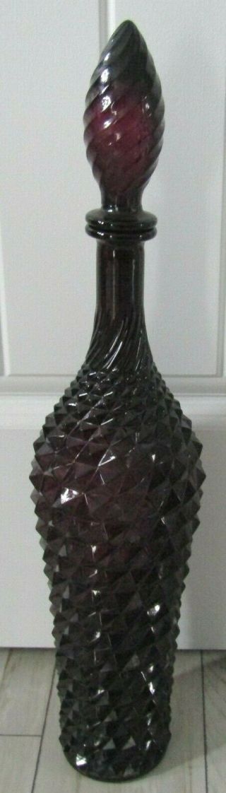 Vintage Mid Century Purple Amethyst Empoli Italian Glass Genie Bottle Decanter
