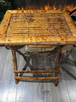 Vintage Tortoise Bamboo Rattan Folding Tray Table Mcm