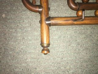 ANTIQUE OAK STICK AND BALL COAT RACK WITH SHELF BRASS ACCENTS MIRROR 3