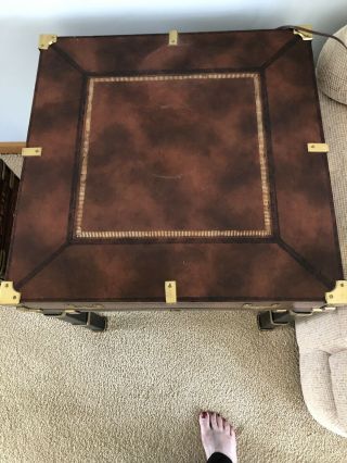 Maitland Smith Campaign Wood,  Leather Metal & Brass Unique End Table with Drawer 2