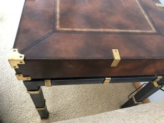 Maitland Smith Campaign Wood,  Leather Metal & Brass Unique End Table with Drawer 6