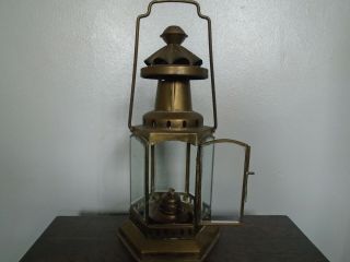 Antique Brass And Glass Lantern With Burner.