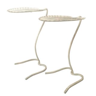 Vintage Boho Chic White Wrought Iron Lily Pad Patio Plant Stand Tables - a Pair 2
