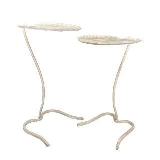 Vintage Boho Chic White Wrought Iron Lily Pad Patio Plant Stand Tables - a Pair 3