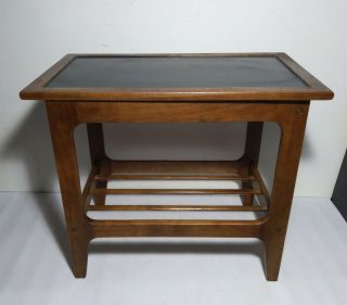 Vintage Mid Century Modern Rotating Swivel Top Game Bar Serving Table Solid Wood
