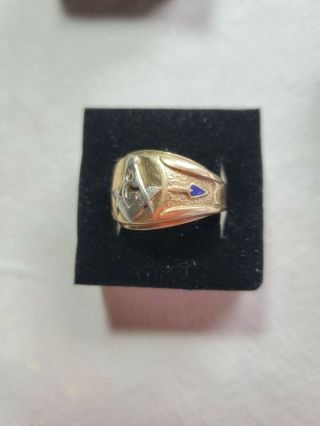 Vintage Masonic Ring 10k Yellow Gold Blue Enamel Arrow Stamped CRAFT 3