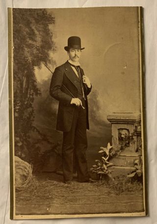 Antique 1800s Cabinet Photograph Handsome Man W/hat And Cane Dallas,  Texas