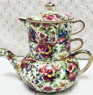 Vintage Porcelain Royal Winton Grimwades Summertime Chintz Stacking Teapot