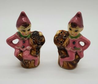 Vintage Pink Elves/pixies On Tree Stump Salt & Pepper Shakers,  Japan