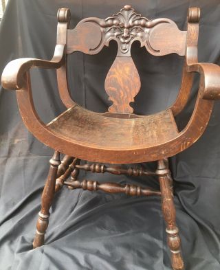 1880s Stomps - Burkhardt North Wind Carved Face Chair - Oak - Partial Manuf Sticker