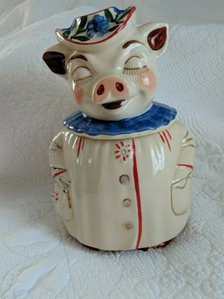 Vintage Rare Shawnee Red White & Blue " Winnie Pig " Collectible Cookie Jar