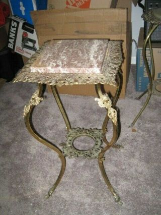 Vintage Victorian Brass & Marble Plant Stand,  30 " Tall,  14 1/2 " W