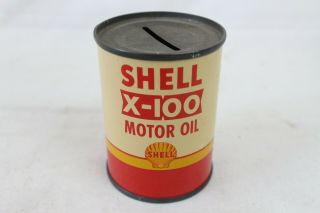 Vintage Metal Gas & Oil Can Bank Advertising Rare Shell X - 100 Motor Oil