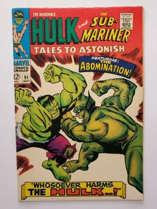Tales To Astonish 91 (f/vf) 1967 Hulk Vs.  Abomination Cover & Appearance Silver