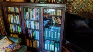 Three Door Wood Bookcase With Glass,  Early 20th Century.