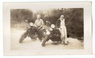 Man Woman Motorcycle Motor Cycle Bike Scene Vintage Snapshot Photo