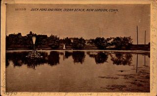 Vintage Real Photo Postcard - Duck Pond & Park,  Ocean Beach,  London,  Ct Bk26