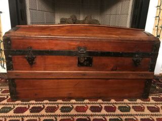 1872 Antique Dome Top Steamer Trunk With Tray & Handles
