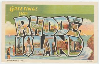 Rhode Island Vintage 1952 Postcard Greetings From Large Letter Linen Ri Teich