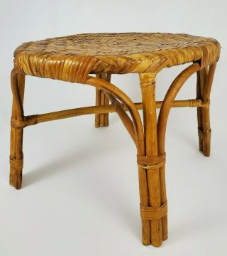 Vintage Bamboo Rattan Coffee Accent End Table Round Bohemian Mid - Century