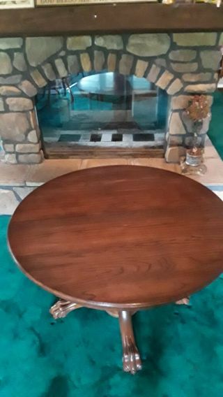 Vintage Solid Oak Dining Kitchen Table Farmhouse Pedestal,  48” Round 5 Chairs 4