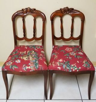 Antique Vintage Carved Mahogany Dining Chairs By Charlotte Chair Company - Pair