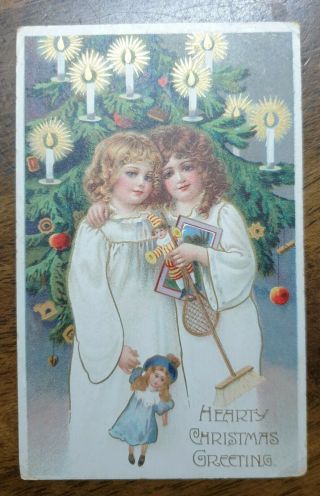 Vintage Christmas Postcard - Children,  Toys,  Christmas Tree,  Candles