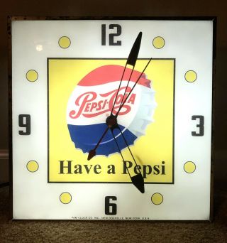Vintage 50’s Pam Clock Adv Pepsi Cola Service Station Display Lighted Sign