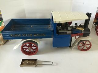 Vintage Mamod England Blue Steam Engine Tractor Wagon Sw1 Metal Toy