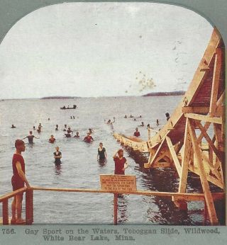Toboggan Slide,  Wildwood,  White Bear Lake,  Minnesota,  Ca 1900 Stereoview Card