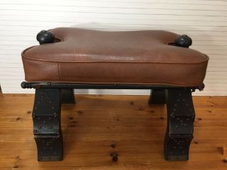 Vintage Wood Ottoman Camel Saddle Bench Stool W/holding Legs