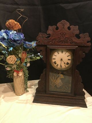 Antique Vintage Wind Up Clock With Chimes And Pendulum,  Cherry Wood,  Early 1900s