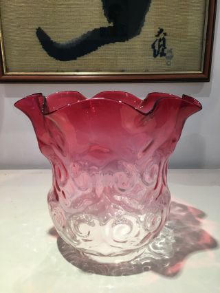 Antique Cranberry Glass Oil Lamp Shade Tulip Swirls