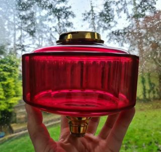 Victorian Ruby Cranberry Slice Facet Cut Glass Oil Lamp Font 23mm Undmt