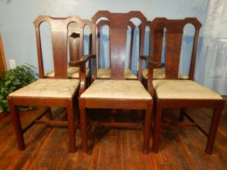 Arts & Crafts Set Of 6 Tiger Oak Dining Chairs Mission
