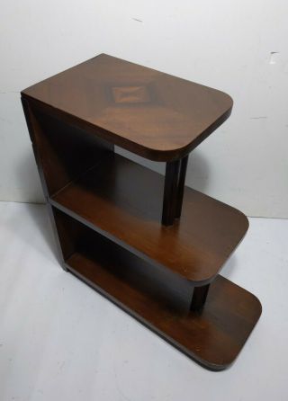 Vintage/antique Art Deco 3 - Tier Step End Table Bookcase/bookshelf Shelf Inlaid