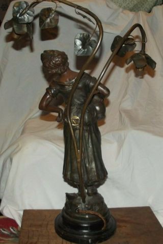 Antique FRENCH BRONZED SPELTER FIGURAL MAIDEN LAMP signed & STAMP 22 