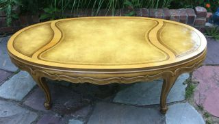 Vintage/antique Coffee Table Oval Solid Wood W/ Inlaid Leather Top Gold Boarder