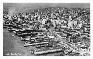 Rppc Seattle,  Wa Aerial View Of City C1940s Vintage Postcard