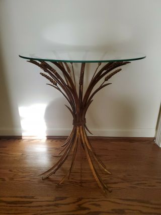 Mid Century Modern Vintage Gold Gilt Sheaf Of Wheat Side Table 22 Inches.  Tall