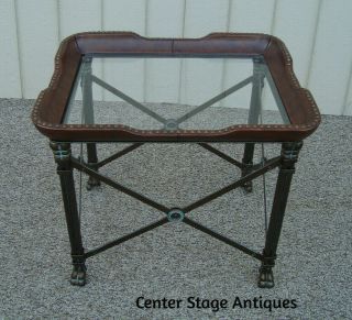 59713 Bronze And Leather Glass Top End Table Stand Nightstand