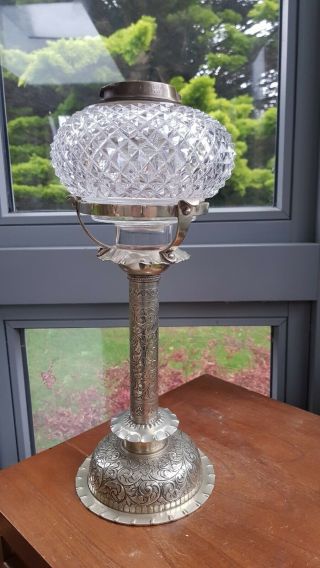 Hukin And Heath Silver Plated Cut Glass Duplex Oil Lamp Base And Font