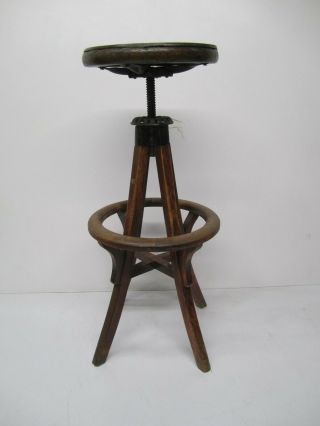 Vtg Sikes Co Industrial Arts Crafts Wooden Drafting Stool Swivel Seat Adjustable