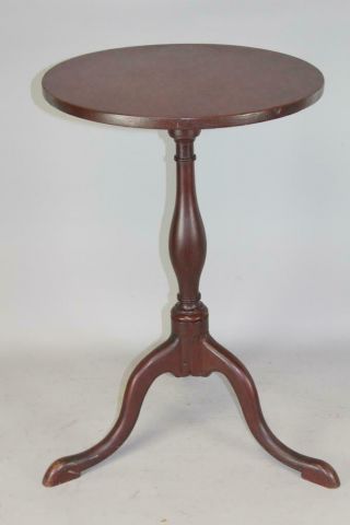 A Rare 18th C Ct River Valley Cherry Qa Candlestand In Red Paint
