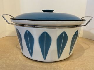Vintage Mcm Cathrineholm Enamelware 8 Quart Dutch Oven Lotus Teal Blue