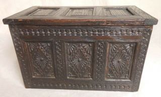 Antique Miniature Heavily Carved Oak 18th Century Style Blanket Chest