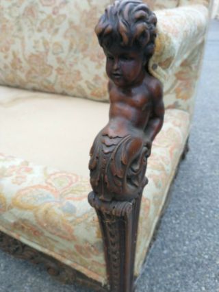 Antique Figural Carved 2 Pc Sofa And Chair.