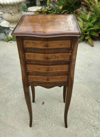 19th Century French Burl Marquetry Inlay Nightstand / Side Table