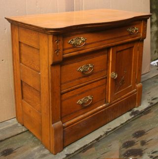 Antique Vintage Old Oak Wood Wooden Server Buffet Dresser Chest Cabinet Dry Sink